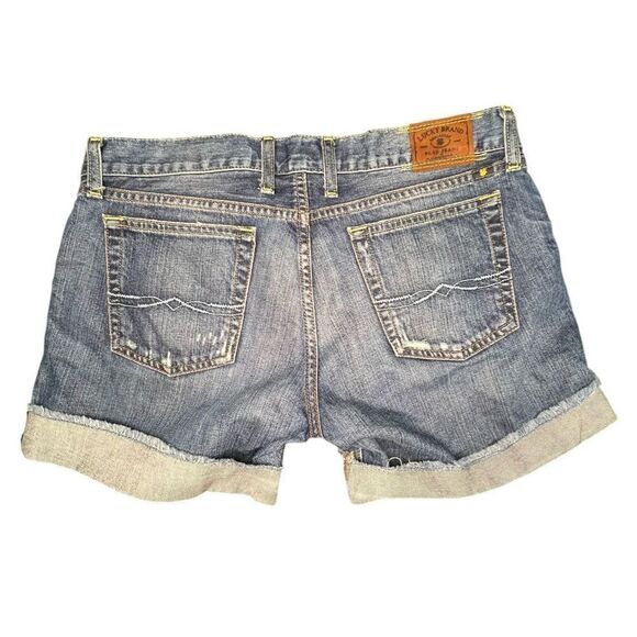 Lucky Brand High Rise Dark Wash Distressed Denim Riley Shorts - Picture 3 of 5